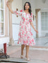 Cream Georgette Floral Printed Tiered Dress